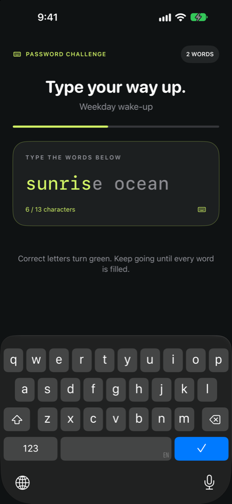 Password challenge with the typed letters highlighted