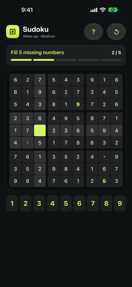 Sudoku board with a few cells filled